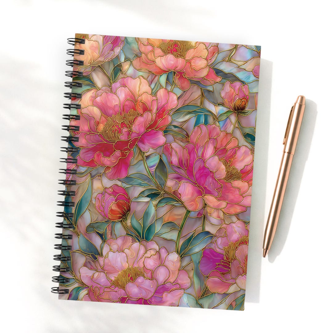 Faux Stained Glass Floral Spiral Notebook | Ruled Journal - Etsy