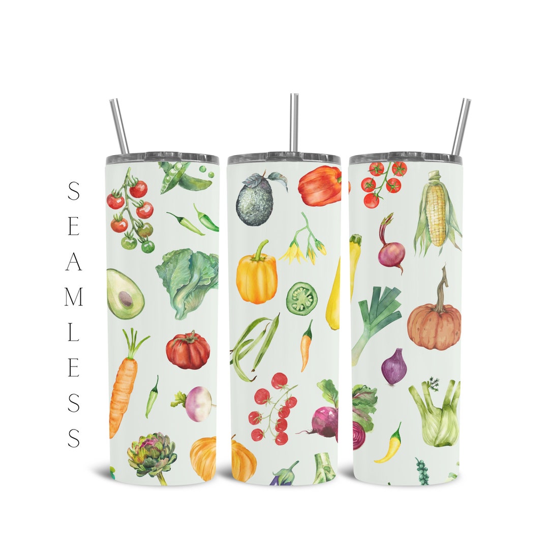 Vegetables Seamless Tumbler Design, Watercolor Tumblers Designs