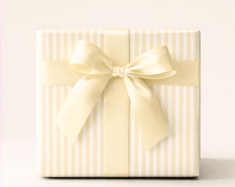 French Pastel Yellow Striped Wrapping Paper, Birthday Wrap