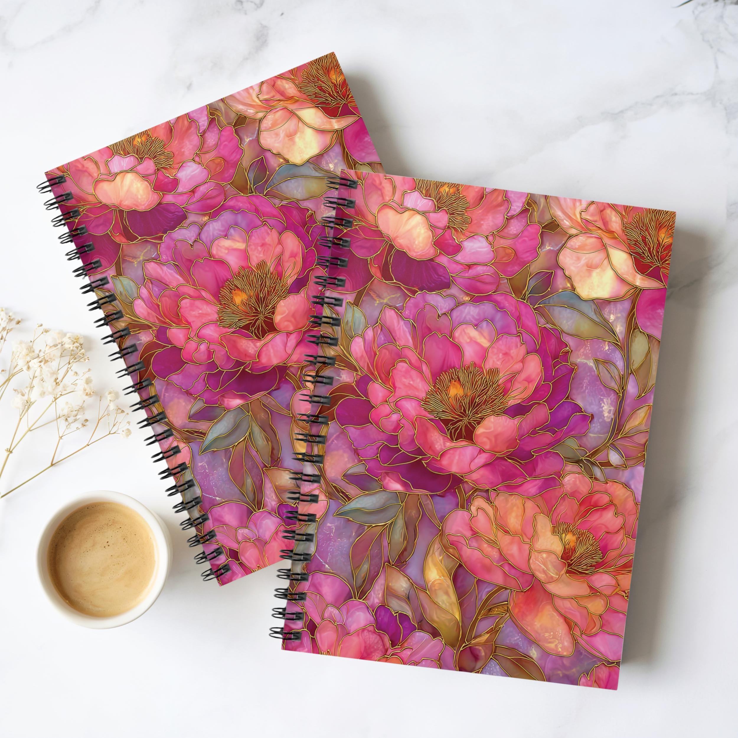Faux Stained Glass Peonies Floral Spiral Notebook | Ruled Journal - Etsy