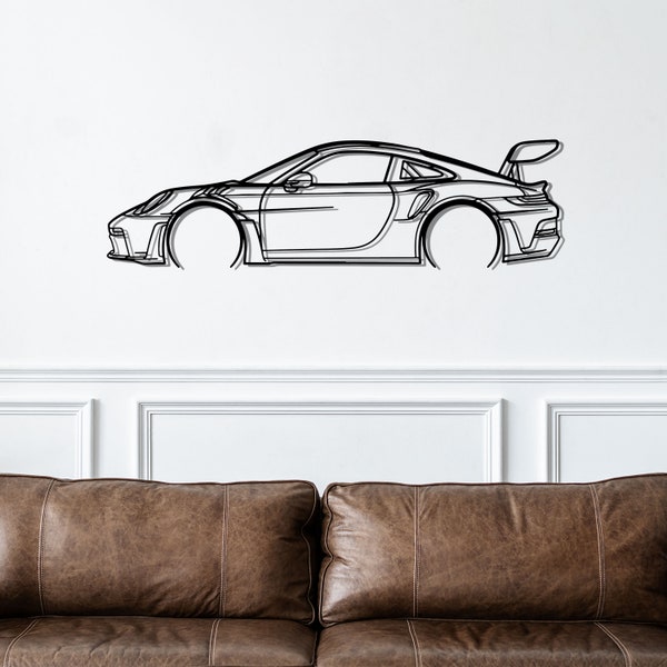 100 % fabriqué en Allemagne - Art mural voiture de sport classique, silhouette en métal, décoration murale, décoration murale, art mural en métal, art voiture, Wanddeko, enseigne murale de garage, 992 gt3