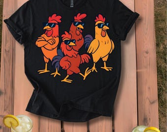 Cool Roosters Wearing Sunglasses T-Shirt | Retro Rooster Sunglass Graphic