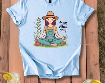 Farm Vibes Only female farmer meditating T-Shirt | farmhouse yoga, country Gift