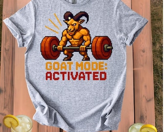 Goat Mode Activated T-Shirt | Goat Lifting Weights, Gym Fitness Tee