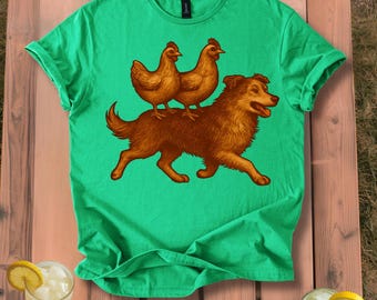Chickens Riding Dog T-Shirt | Funny Animal Farm Homesteading Gift