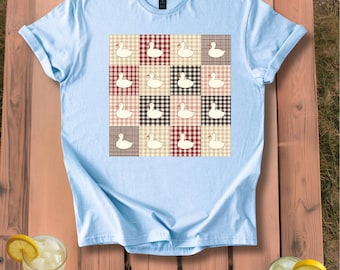 Quilted Duck Pattern T-Shirt | Unisex Graphic Tee Men , Women Gift