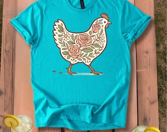 Floral Pattern Chicken T-Shirt | Floral Chicken Tee