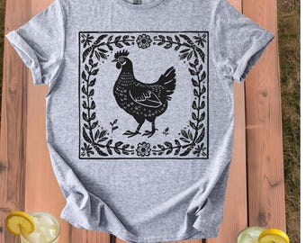 Rooster Folk Art T-Shirt | Rooster Illustration Tee