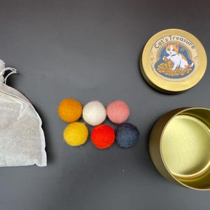 Catnip Infused Wool Felted Balls with Recharging Tin Cat Toy Cats Treasure Gift for Cats