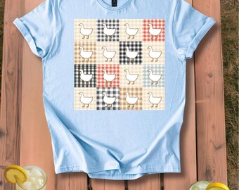 Quilted Goose Pattern T-Shirt Farm Bird Design Tee