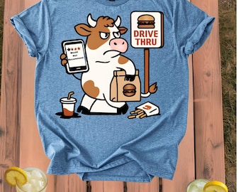 Cow Leaving One-Star Review Burger Restaurant T-Shirt | Funny Cow Graphic Tee