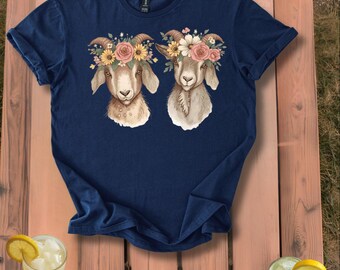 Goats Wearing Floral Crowns T-Shirt | Floral Goat Lover Gift Graphic Tee