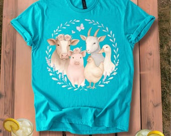 Farm Animal Graphic Unisex T-Shirt, Barnyard Animals Tee, Cow Pig Sheep Shirt, Farm Life Gift