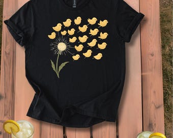 Dandelion Seeds with Tiny Chicks T-Shirt | Whimsical Nature Graphic