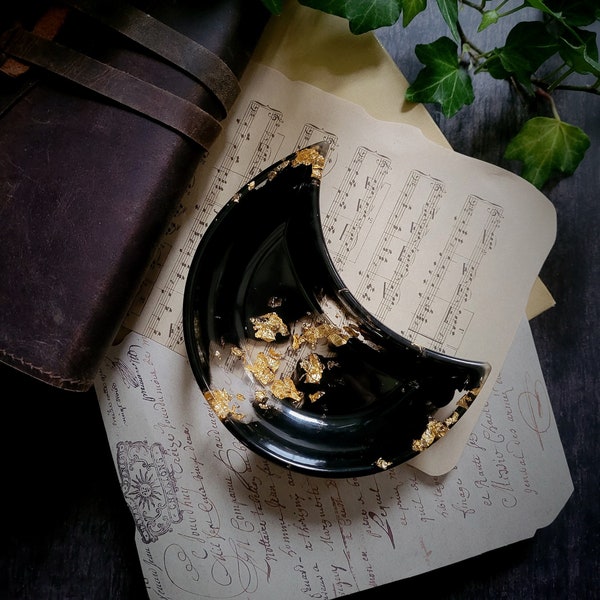 Dekorative Mond Schale aus Resin | handgemacht, schwarz-gold