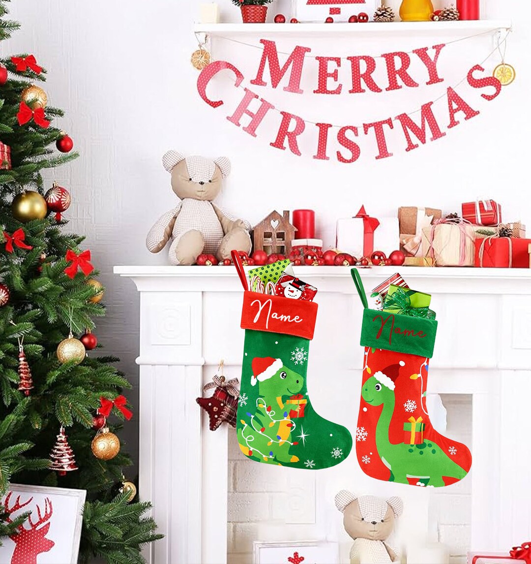 Dinosaur Christmas Stockings for Kids Dino Christmas Stocking - Etsy