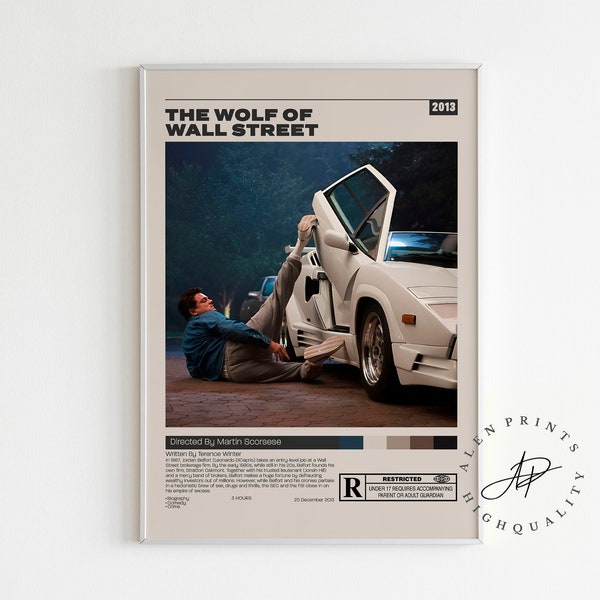 The Wolf of Wall Street, Martin Scorsese, Minimalistisches Filmplakat, Vintage Retro Kunstdruck, Wandkunst, Wohnkultur, Mid century Modern