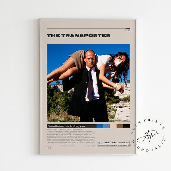 The Transporter Poster, Louis Leterrier, Minimalist Movie Poster, Vintage Retro Art Print, Wall Art Print, Mid century modern, Home Decor