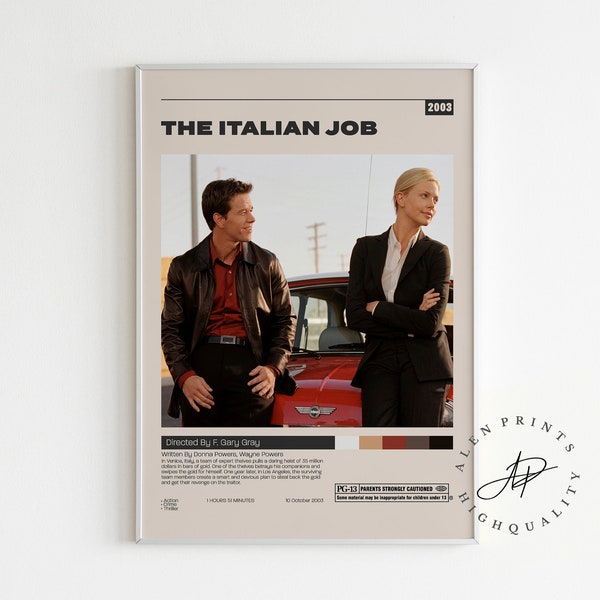 The Italian Job Poster, F. Gary Gray, Minimalist Movie Poster, Vintage Retro Art Print, Wall Art Print, Mid century modern, Home Decor