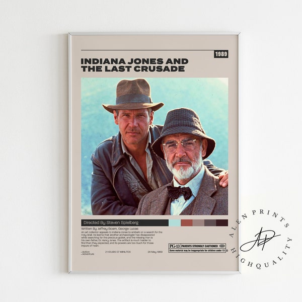 Indiana Jones and the Last Crusade Poster, Steven Spielberg, Minimalist Movie Poster, Vintage Retro Art Print, Wall Art Print, Home decor