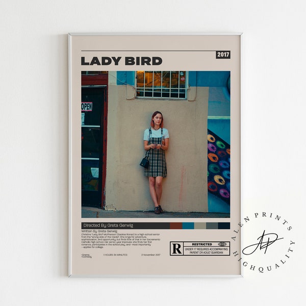 Lady Bird, Greta Gerwig, Minimalist Movie Poster, Vintage Retro Art Print, Wall Art Print, Mid century modern, Home Decor, Custom Poster