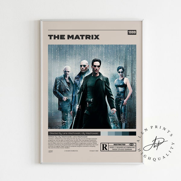 The Matrix Poster, Keanu Reeves, Minimalist Movie Poster, Vintage Retro Art Print, Wall Art Print, Mid century modern, Home Decor