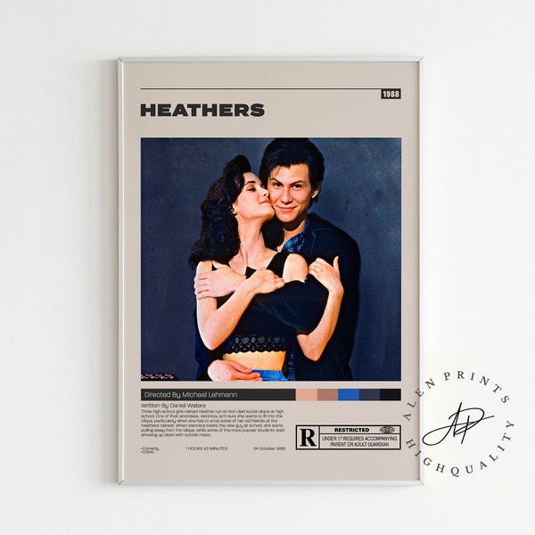 Heathers Poster, Michael Lehmann, Minimalist Movie Poster, Vintage Retro Art Print, Wall Art Print, Mid century modern, Home Decor