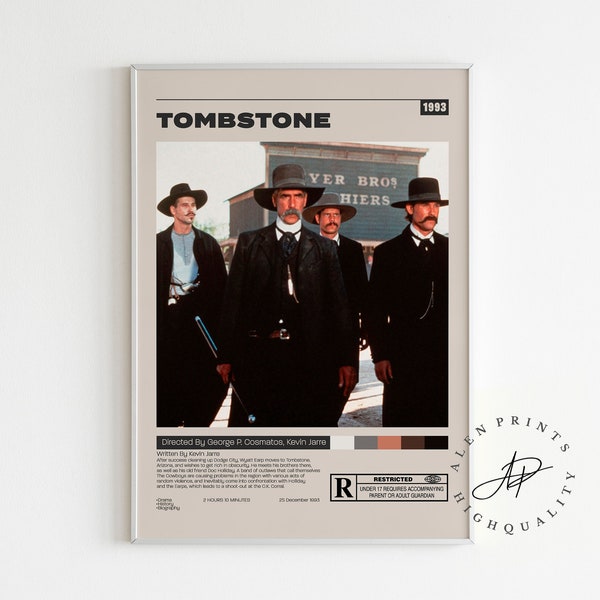 Tombstone Poster, George P. Cosmatos, Minimalist Movie Poster, Vintage Retro Art Print, Wall Art Print, Mid century modern, Home Decor