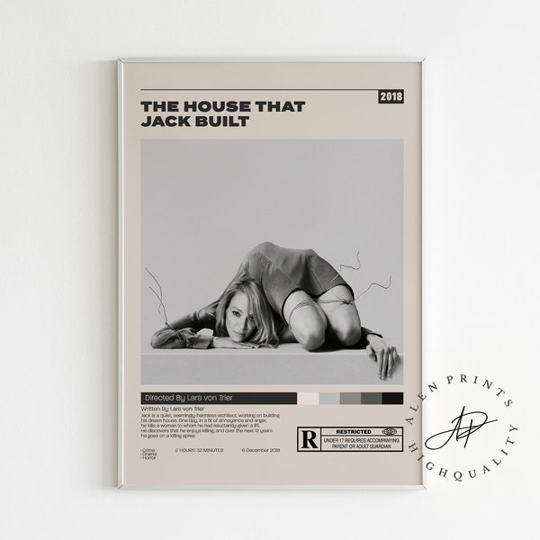 La maison que Jack a construite, Lars von Trier, Affiche de film minimaliste, impression d’art rétro vintage, impression d’art mural, moderne du milieu du siècle, décoration intérieure