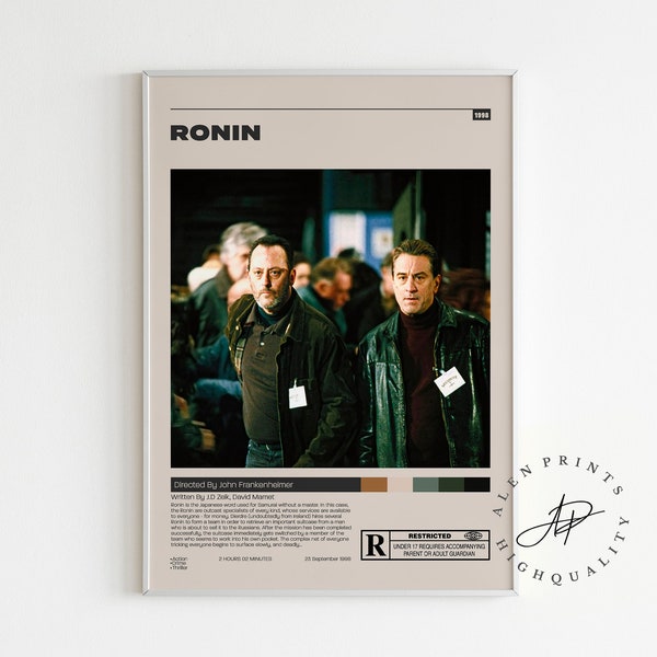 Ronin Poster , John Frankenheimer , Minimalist Movie Poster, Vintage Retro Art Print, Wall Art Print, Mid century modern, Home Decor