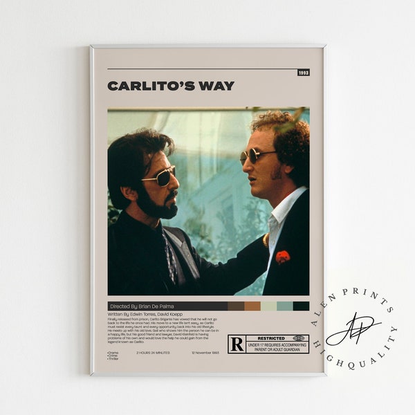 Cartel de Carlito's Way, Brian De Palma, cartel de película minimalista, impresión de arte retro vintage, impresión de arte de pared, decoración del hogar, mediados de siglo moderno