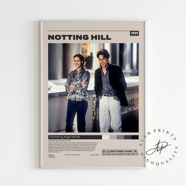 Notting Hill, Roger Michell, Minimalist Movie Poster, Vintage Retro Art Print, Wall Art Print, Mid century modern, Home Decor, Film Poster