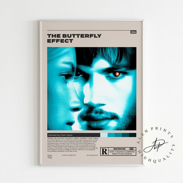 Der Schmetterling Effekt Poster, Eric Bress, Minimalistisches Filmplakat, Vintage Retro Art Print, Wand Kunst Print, Mid Century Modern, Home Decor