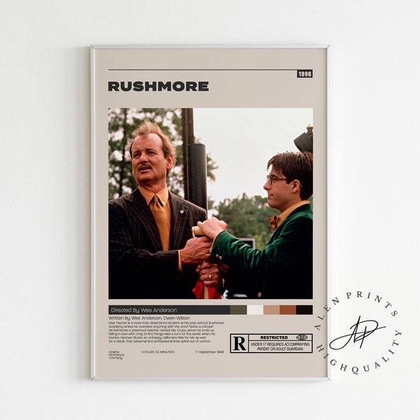 Rushmore Poster, Wes Anderson, Minimalist Movie Poster, Vintage Retro Art Print, Wall Art Print, Mid century modern, Custom Poster