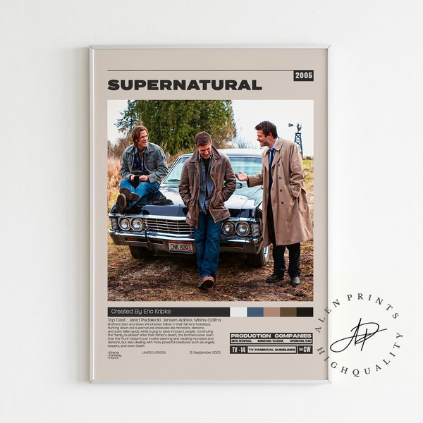 Supernatural Poster, Eric Kripke, Minimalist Tv Series, Vintage Retro Art Print, Wall Art Print, Mid century modern, Tv Series Poster