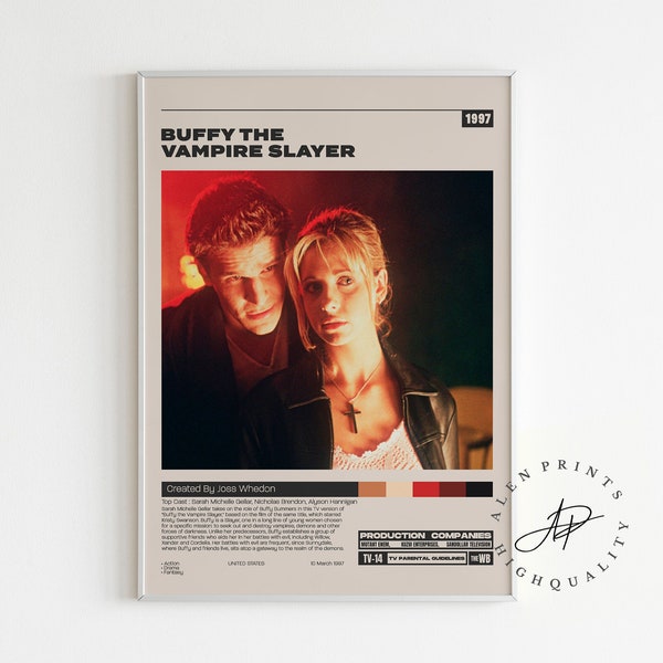 Buffy the Vampire Slayer, Joss Whedon, minimalistische TV Serie, Vintage Retro Art Print, Wand Kunst Print, Mid Century Modern, TV Serie Poster