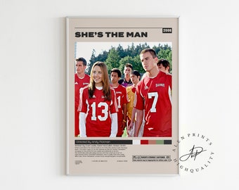 She's the Man, Andy Fickman, Minimalist Movie Poster, Vintage Retro Art Print, Wall Art Print, Home decor, Mid century modern, Film Poster