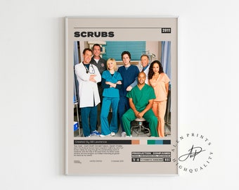 Scrubs Poster, Bill Lawrence, Minimalist Tv Series, Vintage Retro Art Print, Wall Art Print, Mid century modern, Tv Series Poster