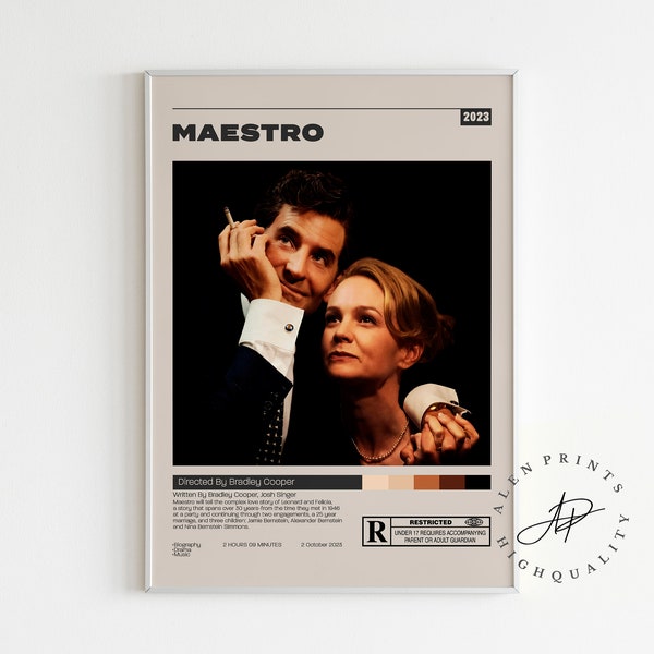 Maestro Poster, Bradley Cooper, Minimalist Movie Poster, Vintage Retro Art Print,Wall Art Print, Home decor, Film Poster, A3 poster