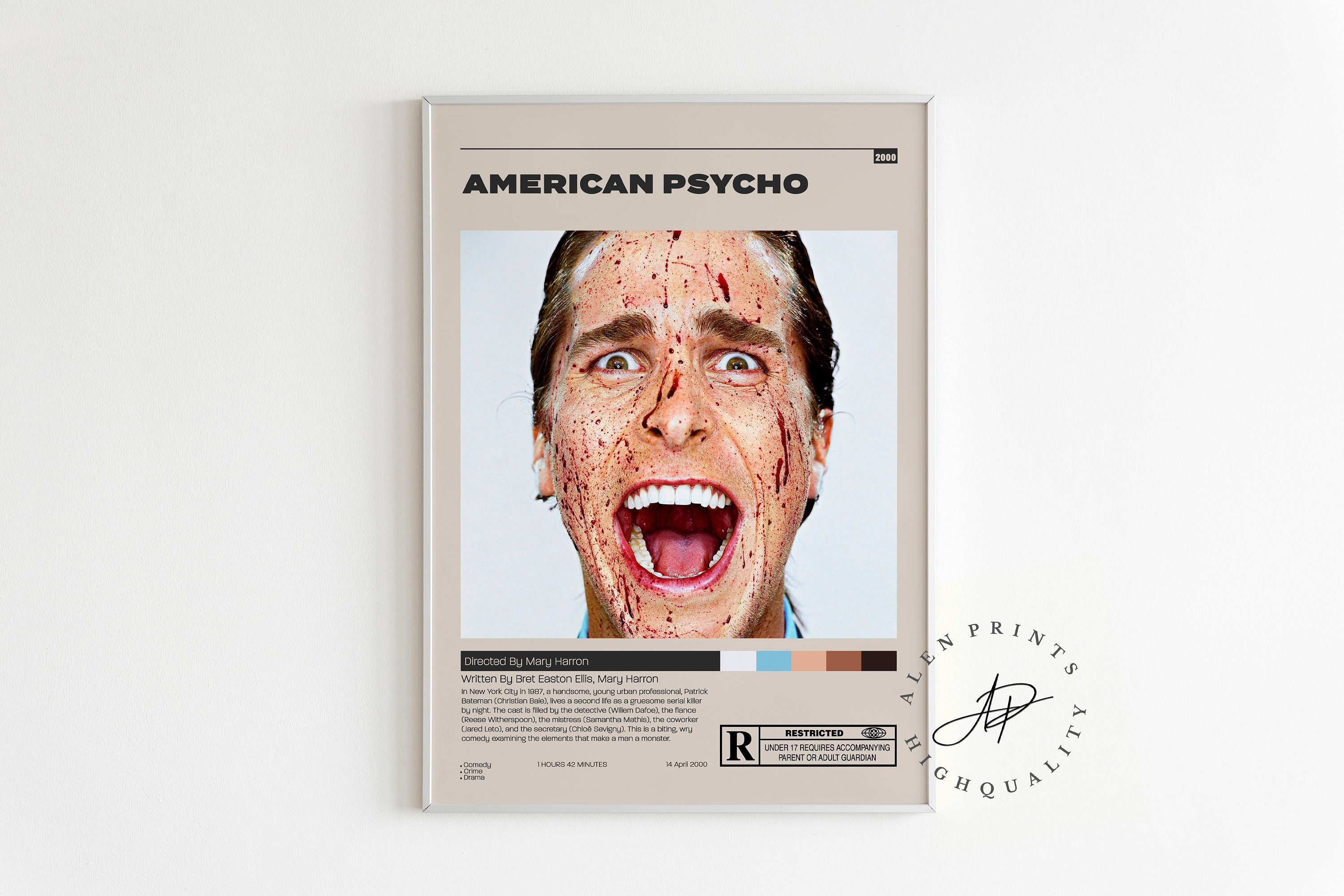 American Psycho Patrick Bateman Horror Movie Minimalist Retro Wall Decor  Poster