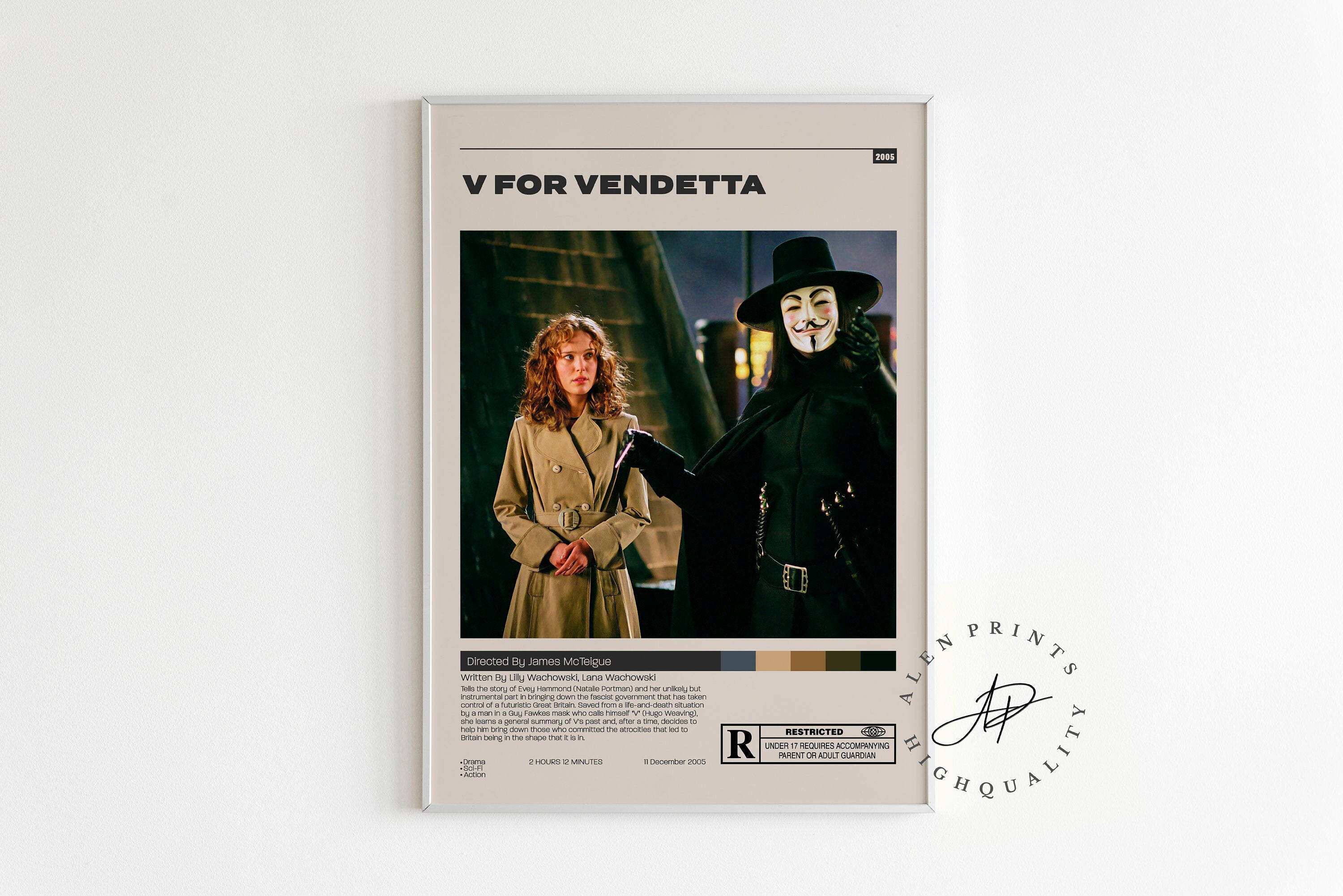 V for Vendetta Full-Size Movie Poster Deluxe Framed with Hugo Weaving –  Palm Beach Autographs LLC