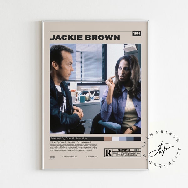 Jackie Brown, Quentin Tarantino, Retro Movie Print, Minimalist Movie Poster, Vintage Retro Art Print, Wall Art Print, Mid century modern