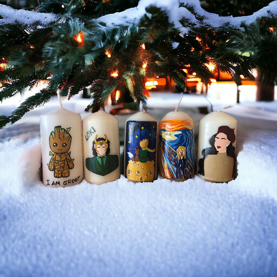 5 Painted Handmade Candle, Groot, Loki, Le Petite Prince, the Scream