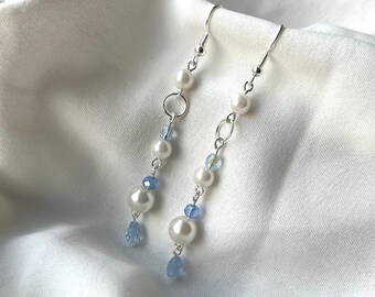 Ethereal faux pearl handmade upcycled earrings | unique one of a kind shop small jewellery | quirky cute gift christmas present for him her