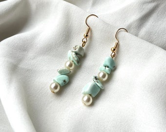 magnesite faux pearl handmade upcycled earrings | unique one of a kind shop small jewellery | quirky cute gift christmas present for him her