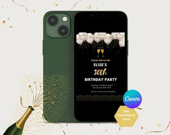 30th birthday invitation, 30th birthday electronic invite, digital 30th birthday invitation, thirtieth digital invite
