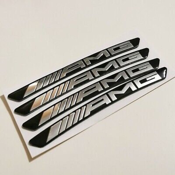 65mm Mercedes AMG Logo Decal – Silver & Black Metal Emblem For Body Or C-Pillar