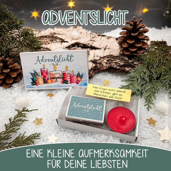 Adventslicht to go - Adventskerze, Weihnachtsgeschenk, Mitbringsel, Weihnachten, Wichtelgeschenk, Adventsfeuer, Teelicht, personalisiert