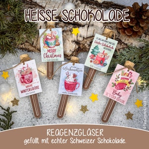 Tubo de ensayo con cacao en polvo hecho de auténtico chocolate suizo, regalo de Navidad, regalo de Papá Noel secreto, pequeño obsequio, chocolate caliente