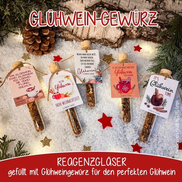 Reagenzglas mit Glühwein-Gewürz, Glühwein, Weihnachtsgeschenk, Wichtelgeschenk, kleine Aufmerksamkeit, Punsch